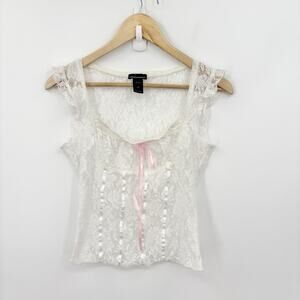 Vintage Babydoll Milkmaid Y2K Top XSmall Lace Up Corset Bustier Coquette Fairy